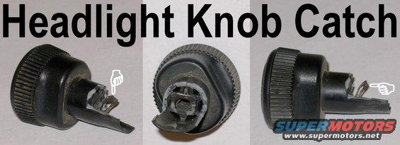 headlightknobclip.jpg Headlight Knob Catch

This '92-96 headlight knob's collar was broken away, allowing a better view of the catch.  Earlier knobs don't have the collar, so their catches are almost visible.

To release the knob from the shaft, use a pick in the slot provided to press the catch rearward (toward the knob) as you pull the knob rearward.  To install, align the triangle socket with the shaft and press the knob onto the shaft fully.  If the knob pulls off without a tool, bend the clip slightly as shown in this pic so it catches the shaft better.

Older knobs (including wiper, fog light, & HVAC) are retained similarly.

See also:
[url=https://www.supermotors.net/registry/media/760981][img]https://www.supermotors.net/getfile/760981/thumbnail/clusterbezel9296.jpg[/img][/url]