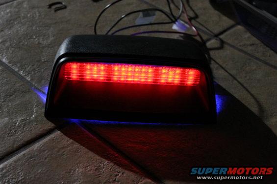 Aftermarket LED third brake light assembly with blue accent lighting