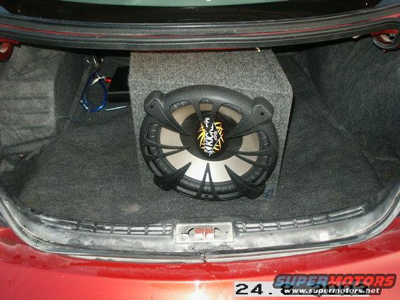 car trunk with a Kicker subwoofer box