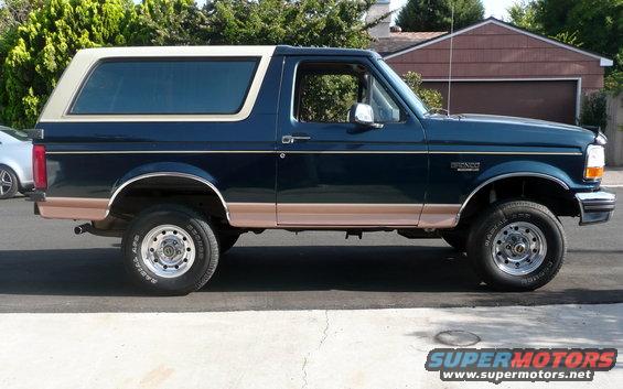 Dark blue and tan Ford Bronco parked on a street