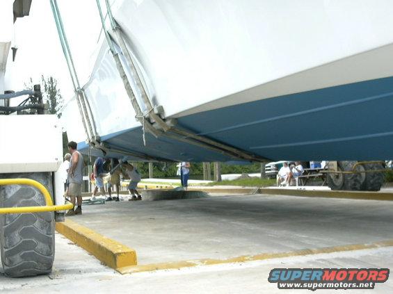 hook-suspended.jpg 75, 000 Pounds of boat dangling in the air. Some nerves where being tested today...