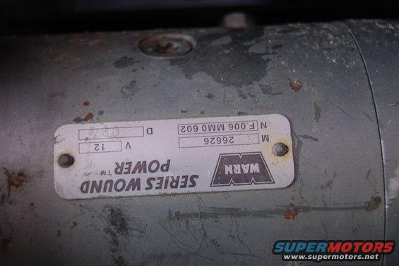 Warn Series Wound Power winch motor with model number F 006 MM0 602