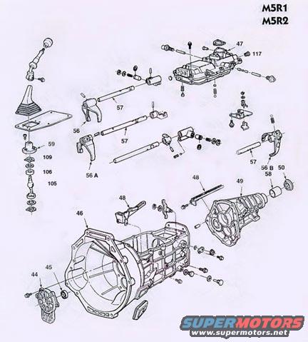 Diagram of M5R1 M5R2 transfer case components with numbered parts