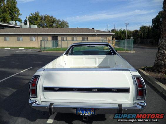 White 1972 Ford Ranchero rear view, showing tailgate and taillights