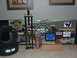 1992 Ford Mustang - A collection of drag racing awards and equipment is displayed, including a trophy and tires.