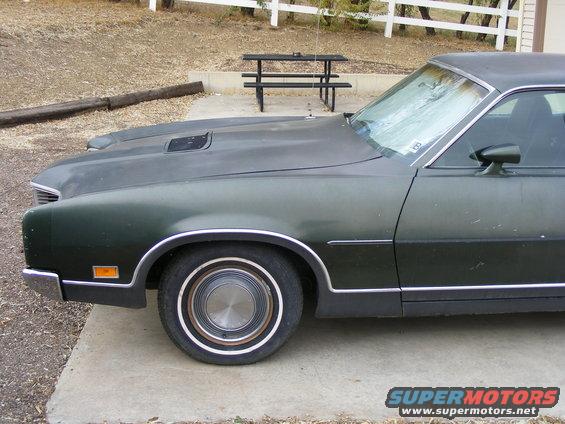 Dark green coupe with a hood scoop, chrome trim, and whitewall tires