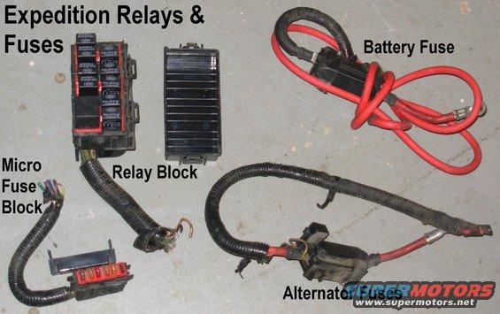 fuseblocksrelays.jpg Fuses & Relays from an Expedition cost less at the junkyard than a single megafuse does retail.

The fuse block actually holds MINI fuses (APM), and NOT micro (APS).  The unused positions  in each block have no terminals, but they're easy to add.

[url=http://www.supermotors.net/registry/media/909607][img]http://www.supermotors.net/getfile/909607/thumbnail/82relayblock.jpg[/img][/url]