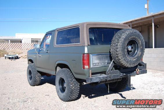 1982 Ford Bronco rear view with spare tire mounted on a custom bumper