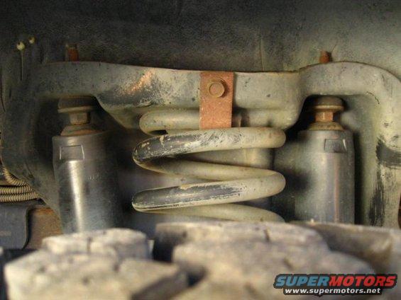 Close-up of a coil spring and shock absorber assembly on a vehicle's suspension