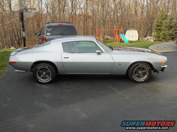 1971 Chevrolet Camaro SS coupe, silver two-tone paint, side view