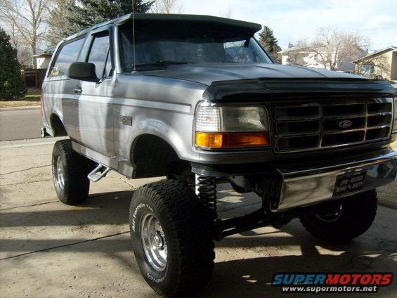 Lifted 1992-1996 Ford Bronco with aftermarket grille and hood protector