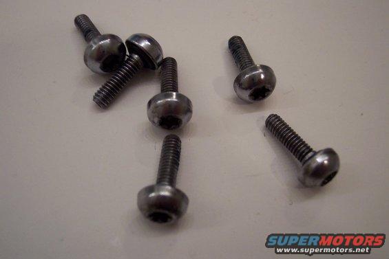 Six metal bolts with hex sockets on a white surface