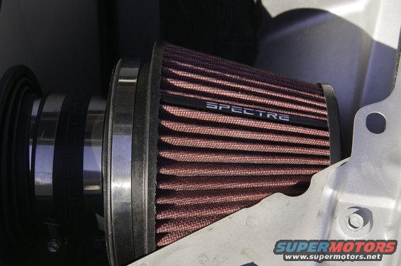 Spectre air filter with metal mounting bracket and hose clamp