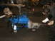1972 Ford Ranchero - Engine and transmission assembly being worked on in a garage setting.