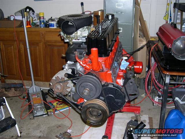 The engine nearly ready to install.  The alternator got replaced during the actual install.