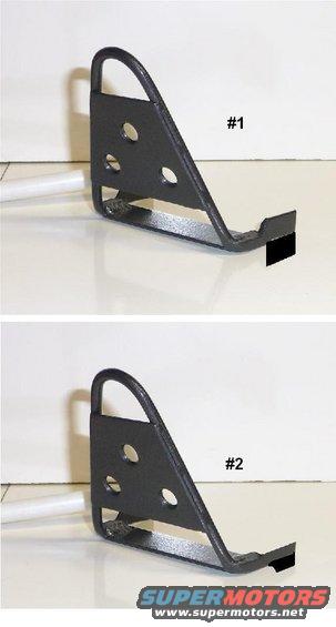 Black metal bracket with three circular holes and a curved top, labeled #1 and #2