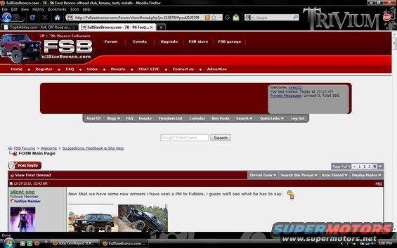 Screenshot of a Ford Bronco forum thread with two images of Ford Broncos, one black and one dark red