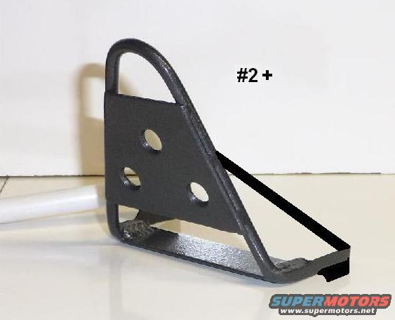 Black metal bracket with holes and curved handle, labeled #2+