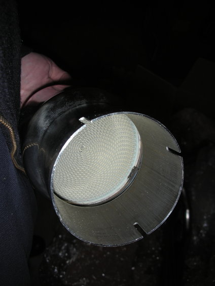 Close-up of catalytic converter honeycomb interior