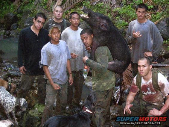 Tony, Dayton, Josh, Alika with the hog, Craig at bottom with 2 boys in back to be IDd later