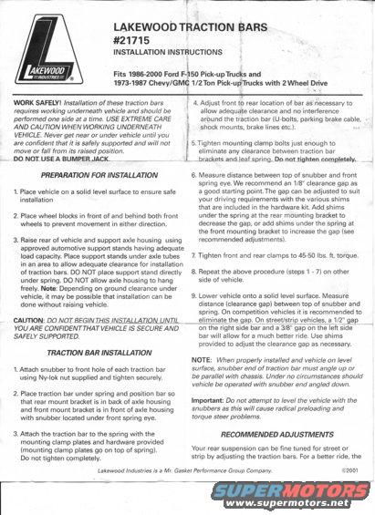 Lakewood Traction Bars #21715 installation instructions document