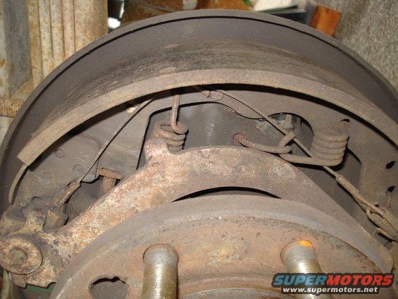 Drum brake assembly with rusty brake shoes and springs