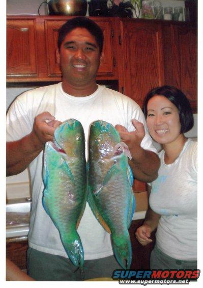 Ryan Tambalo and his wife, Laurie sporting a couple good sized Uhus.