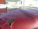 1993 Ford C-150 (Centurion Conversions) - The hood of a red vehicle shows significant rust damage and peeling paint.
