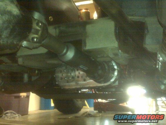 Underside view of a driveshaft and transfer case