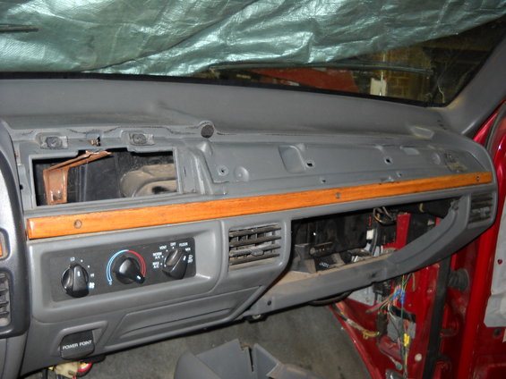 1993 Ford C-150 (Centurion Conversions) dashboard with open glove box and exposed wiring