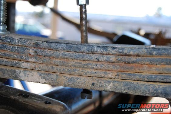 close-up of rusty leaf springs with bolts