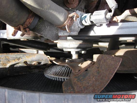 Engine fan and radiator assembly with rusty fan blades and hoses
