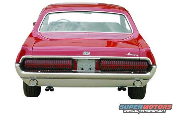 Red 1968 Mercury Cougar rear view with full-width taillights and dual exhaust