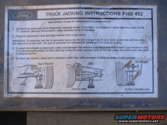 13jack.jpg Jacking Instructions sticker on core support

[url=https://www.supermotors.net/registry/media/831119][img]https://www.supermotors.net/getfile/831119/thumbnail/jackpoints86fr.jpg[/img][/url]