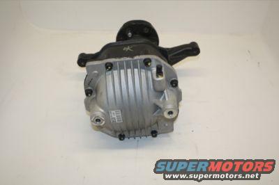 Differential housing with fins and bolts, has a label with text