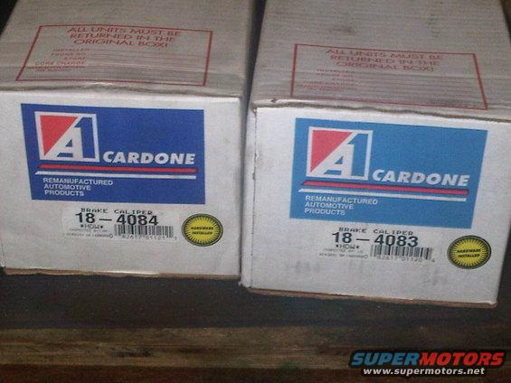 Two A1 Cardone boxes, one labeled 18-4084 and the other 18-4083, both for remanufactured brake calipers
