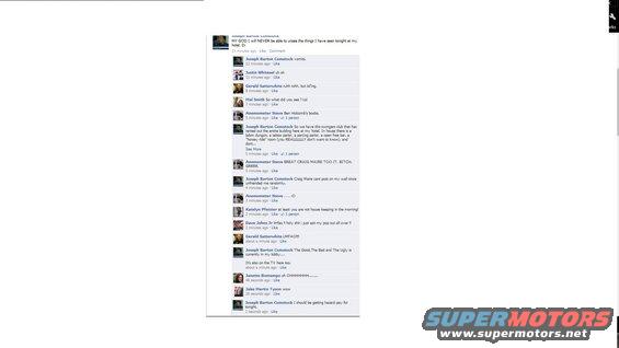 Facebook post with comments about a party and a car