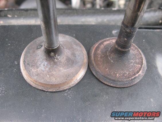 Two engine valves, one clean, one dirty