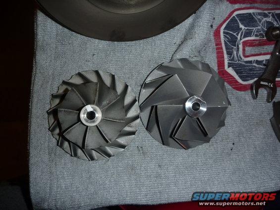 Stock and hybrid kit impeller comparison.