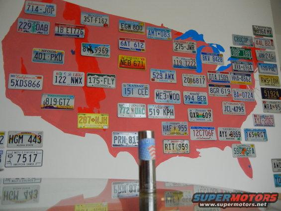 License plate collection on a map of the USA