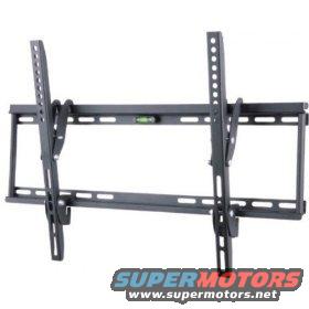 Black metal TV wall mount with adjustable arms and a bubble level