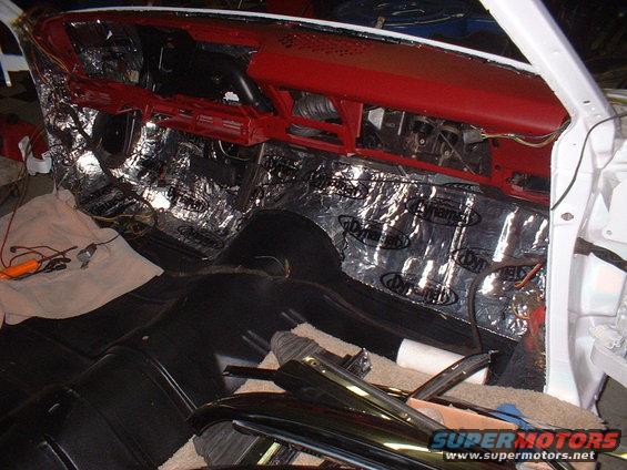 1967 Ford Galaxie interior showing dashboard and soundproofing material on floor and firewall