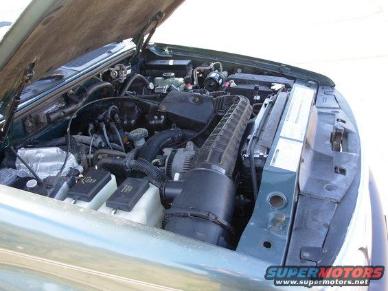 Green engine bay with air intake and radiator. Supermotors.net logo visible
