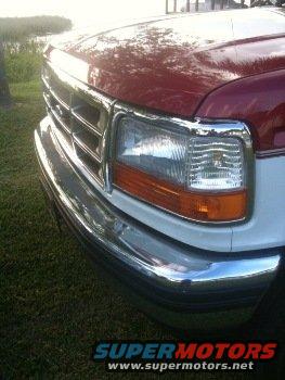 Red and white truck front, close-up