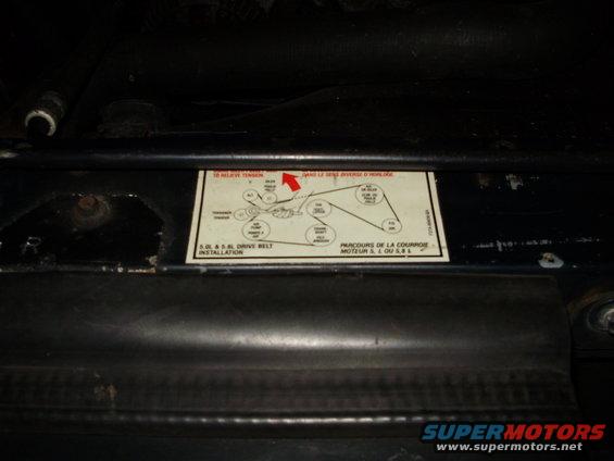 Engine belt installation diagram with text in English and French