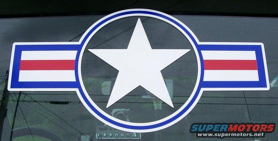 White star decal with red and blue stripes on a vehicle window