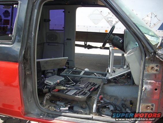 1992 Ford Ranger interior showing disassembled dashboard and tools on the floor