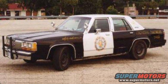 Police car with push bumper and markings on doors and rear quarter panel