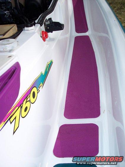 Jet ski interior with purple traction pads and a '760' decal