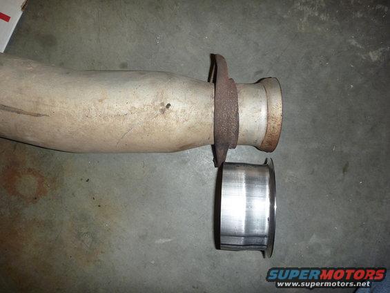 Exhaust pipe with flange and separate metal ring on concrete floor